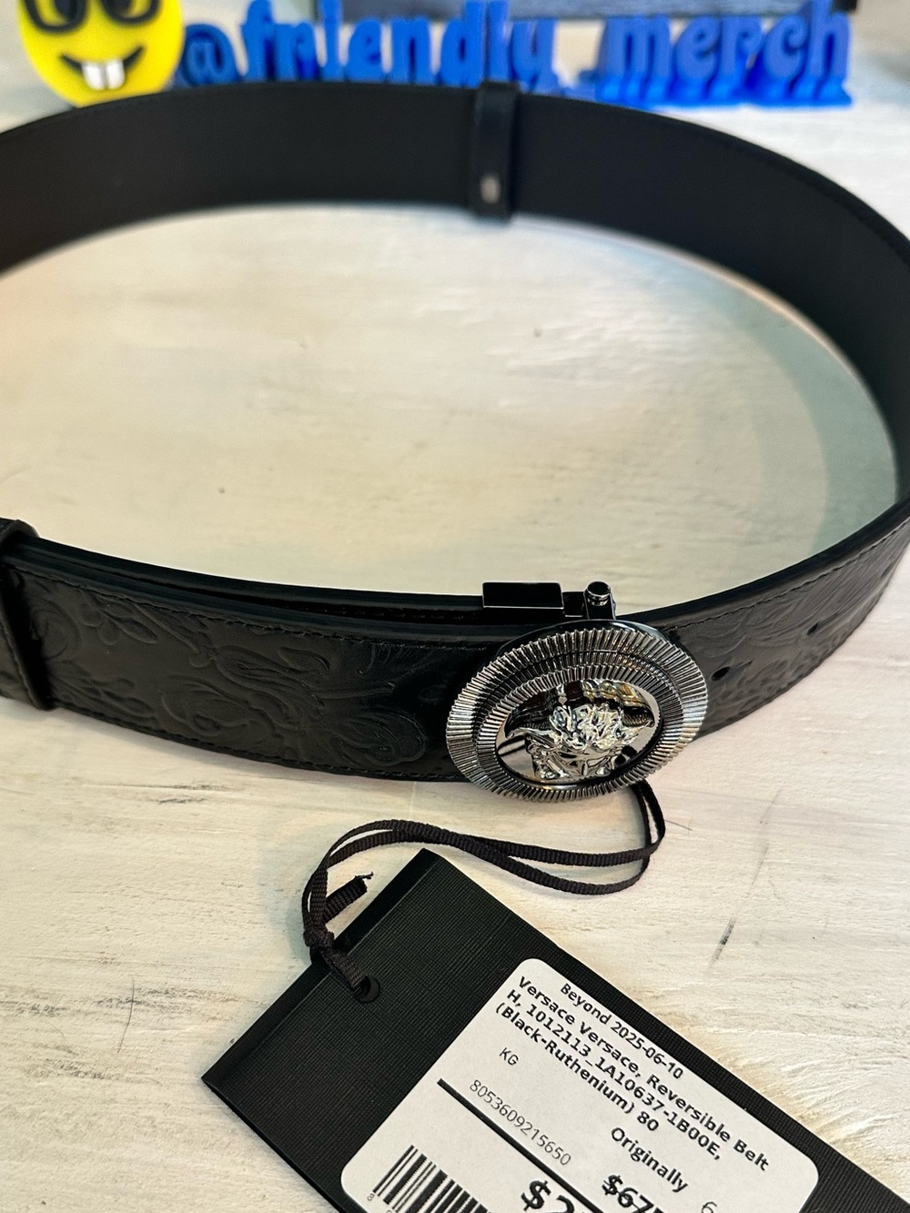 Versace Collection Black Leather Grooming Strap with Silver Medallion